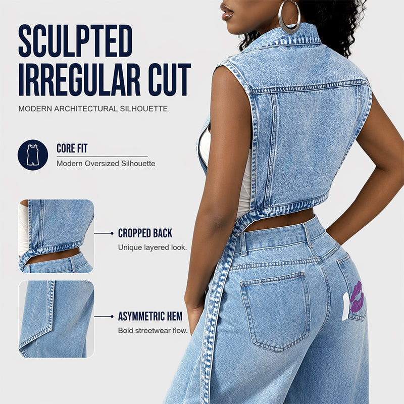 Mouwloze denim giletjurk voor dames met hoge split