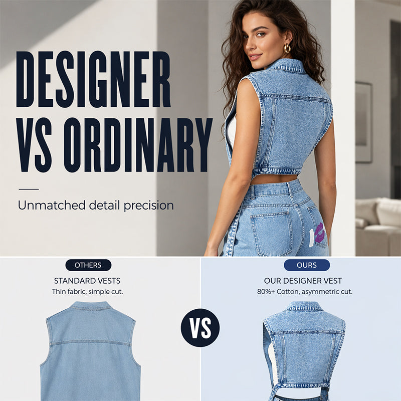 Mouwloze denim giletjurk voor dames met hoge split