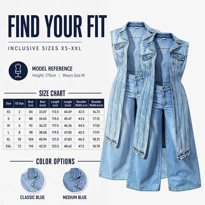 Mouwloze denim giletjurk voor dames met hoge split