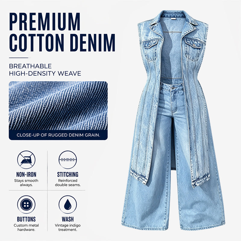 Mouwloze denim giletjurk voor dames met hoge split