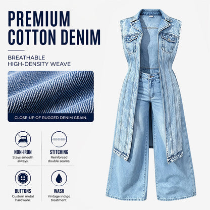 Mouwloze denim giletjurk voor dames met hoge split