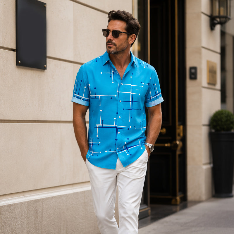 Luchtig heren strandoverhemd met geometrische print