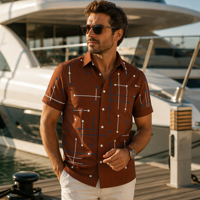 Luchtig heren strandoverhemd met geometrische print