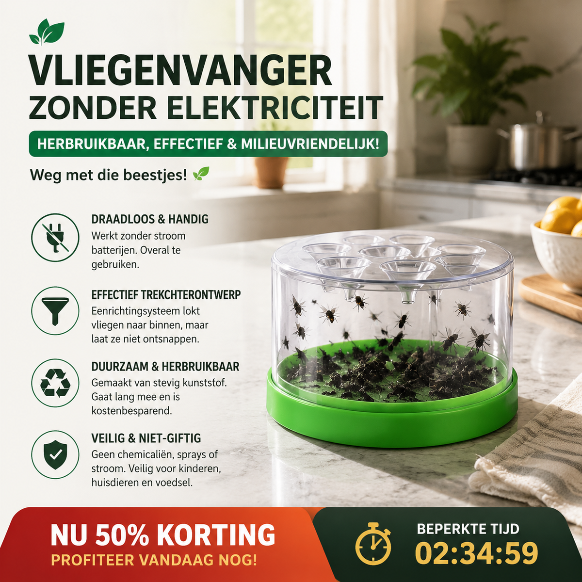 Herbruikbare niet-elektrische vliegenval met trechterontwerp | LE30337533A2
