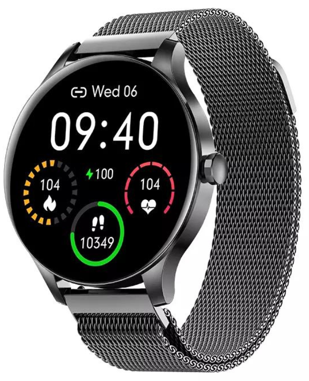 Stalen smartwatch met HD touchscreen zwart | 8720892045263