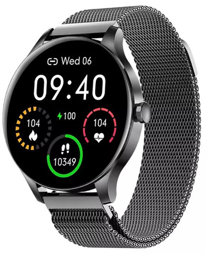 Stalen smartwatch met HD touchscreen zwart | 8720892045263