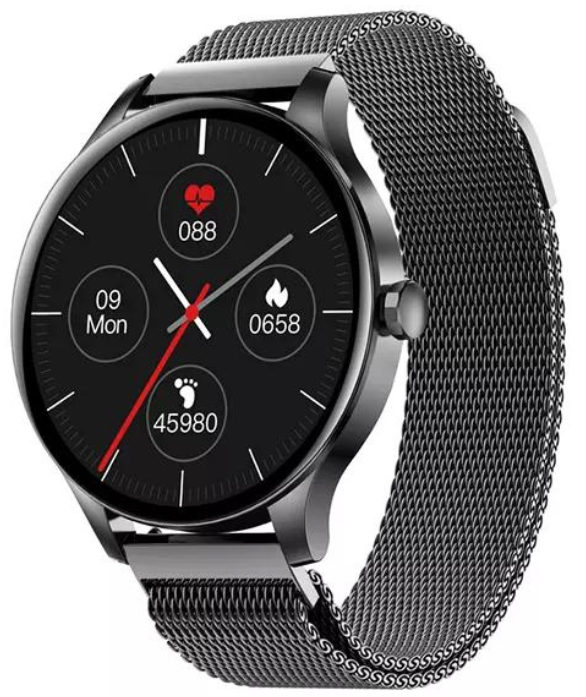 Stalen smartwatch met HD touchscreen zwart | 8720892045263