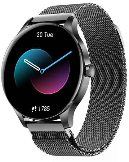 Stalen smartwatch met HD touchscreen zwart | 8720892045263