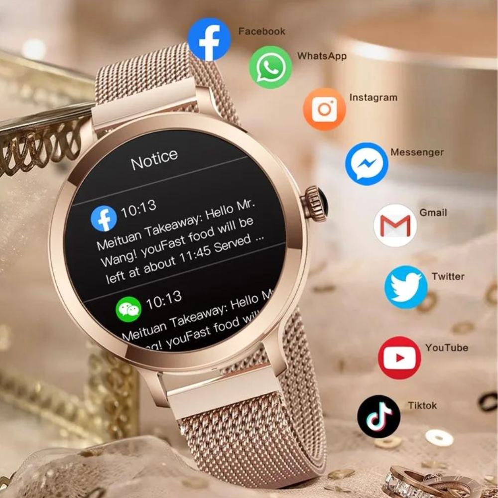 Dames smartwatch met 1,1 inch AMOLED scherm
